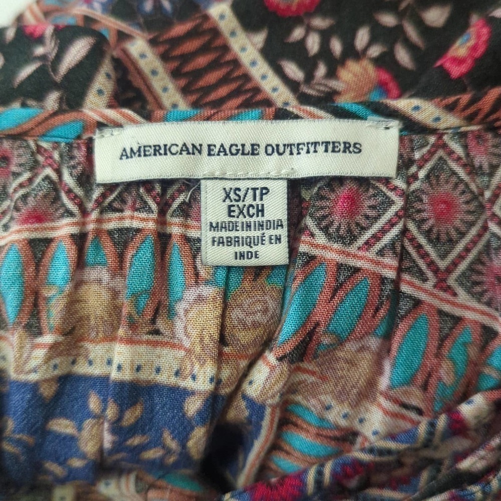American Eagle Outfitters Multi‎ Pattern Short Sleeve Peasant Blouse Size XS - Picture 9 of 13